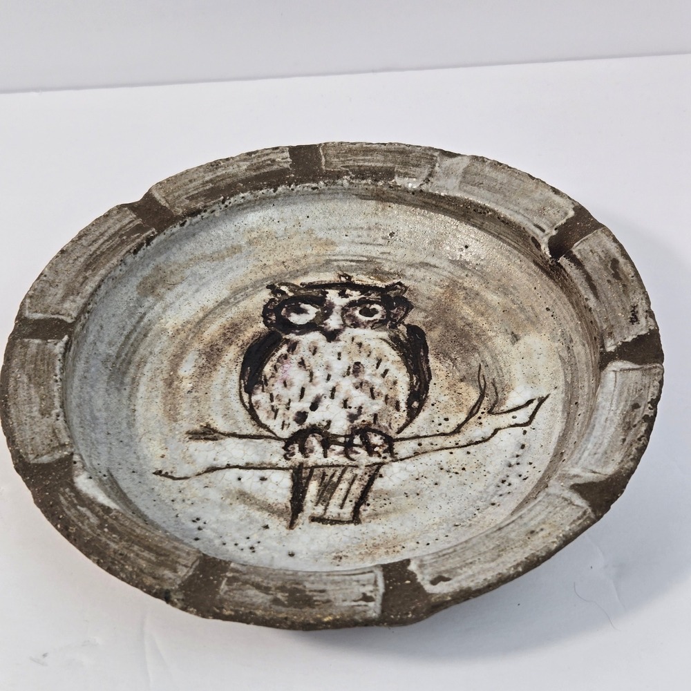 Mid Century Gerd Lu Grove Pottery Ashtray Owl Dish West German Studio Keramik - Picture 4 of 10
